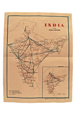 Vintage 1955 Indien Karte Roads Luft Routes Railways Annexure Neu Diar 11.5x15
