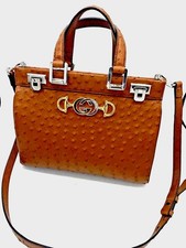 GUCCI ZUMI Bag Ostrich Skin Tote Bag Brown, Top Handle Push Lock, IT