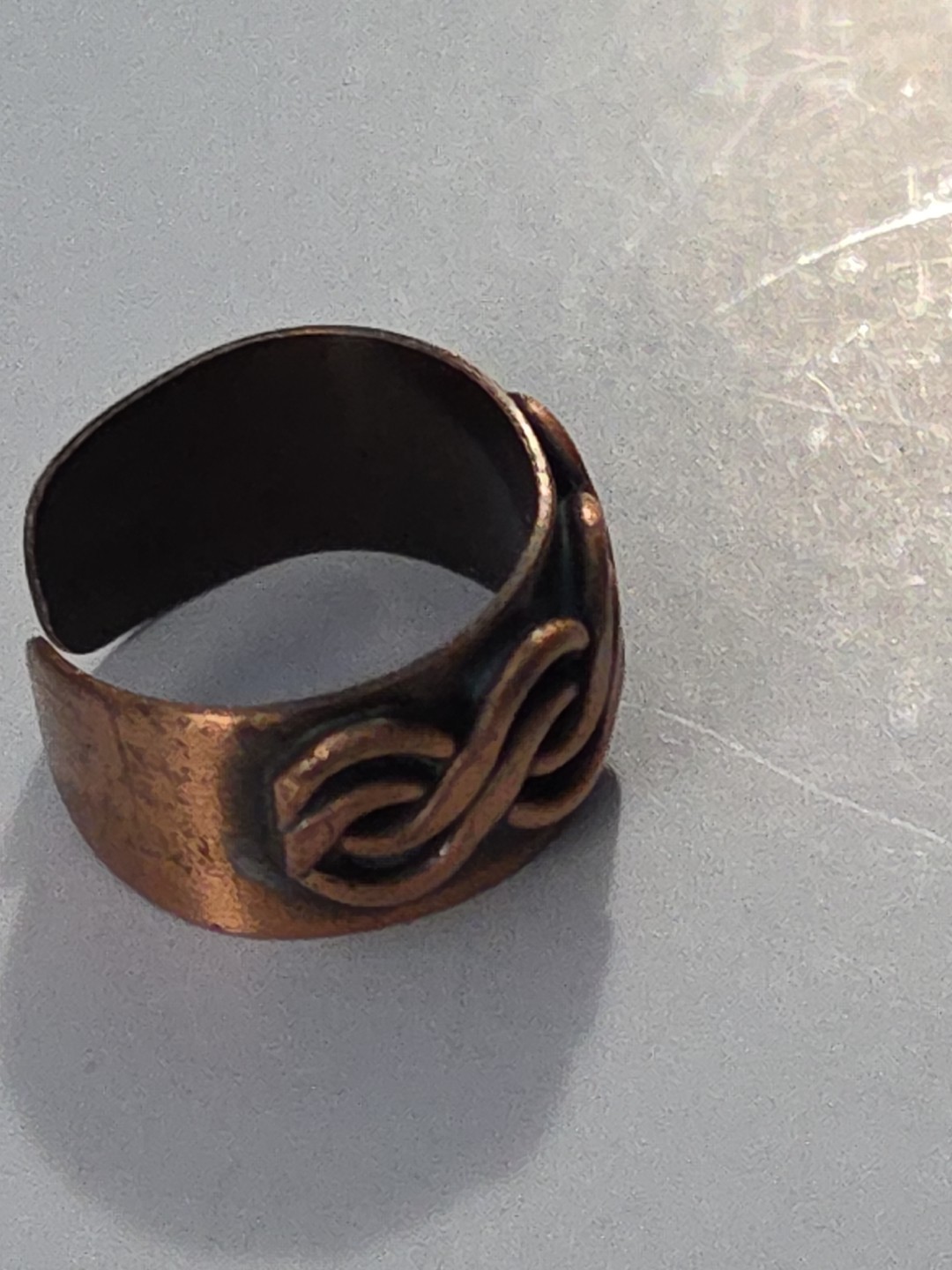 Vtg. Solid Copper Celtic Swirls Ring, Open Design… - image 4