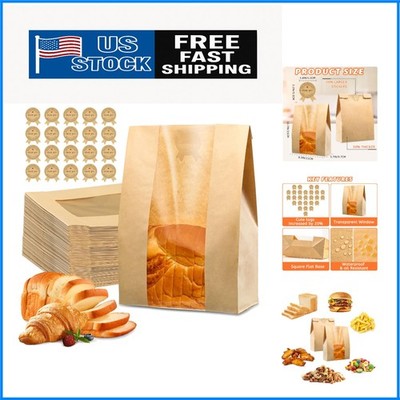 200 Pcs 50% Thicker Kraft Paper Bread Bags with Window & 210 Stickers - Perfe...