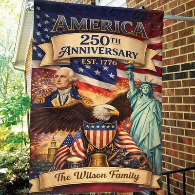America 250th Anniversary Garden Flag, Customize Family Name House Flag Est 1776