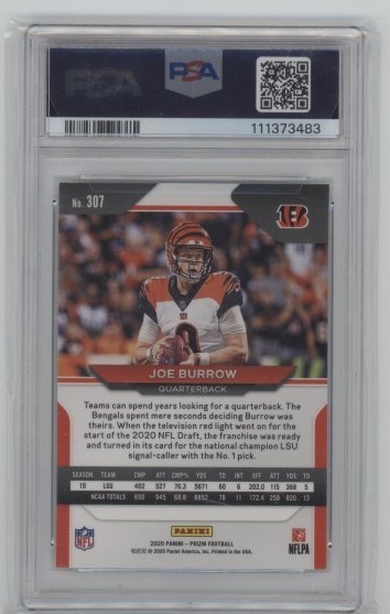 🔥 Joe Burrow 2020 Panini Prizm RC #307 PSA 9 MINT Rookie Bengals Joe Cool view 2