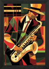Jazz Musician Art Deco Framed Wall Art Poster Canvas Print Picture
