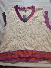Women's Oversized Sweater Vest -Wild Fable Almond/Pink Striped XXL