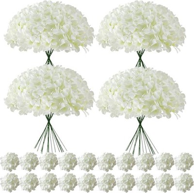 100 Pcs Faux White Hydrangea Artificial Flowers Bulk Silk