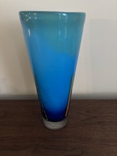 EUC 11.5  Murano Millefiori Cased Art Glass Vase Blue with Aventurine