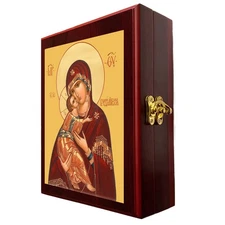 Virgin Vladimir Framed Icon Box Rosary Holder Wall Table 7.5" Ortho