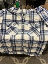 Boston Traders Flannel Jacket Womens Medium Blue Sherpa Lined Long Sleeve Hoodie