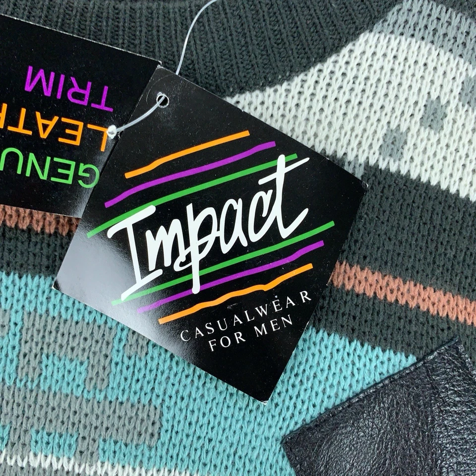 Suéter Impact De Colección Para Hombre Grande Abstracto Geométrico Cuero Parches Sin Stock Años 90 Foto 2 de 4