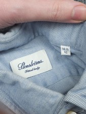 Stenstroms Dress Shirt Mens 16.5 42 Fitted Blue White Striped Cotton Long Sleeve