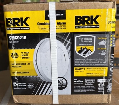 BRK SMCO2 10 Year Battery Photoelectric Smoke /Carbon Monoxide Detector 6 Count 