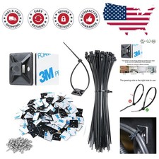 100 Pack Self-Adhesive Cable Zip Tie Mounts with 8  Ties  Screws   UV Resistant