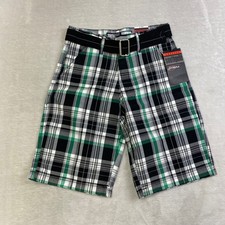 Southpole Boys Plaid Shorts with Belt Size 8 Green Black White NEW