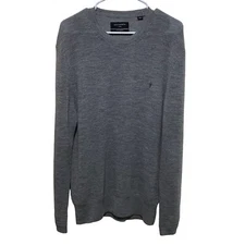 AllSaints Mens Ivar Merino Wool Crewneck Sweater Gray Size Large Ram Head Logo