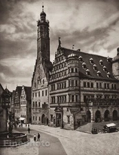 1924 Vintage GERMANY Rothenburg Town Hall People Cityscape Photo Art ~ HIELSCHER
