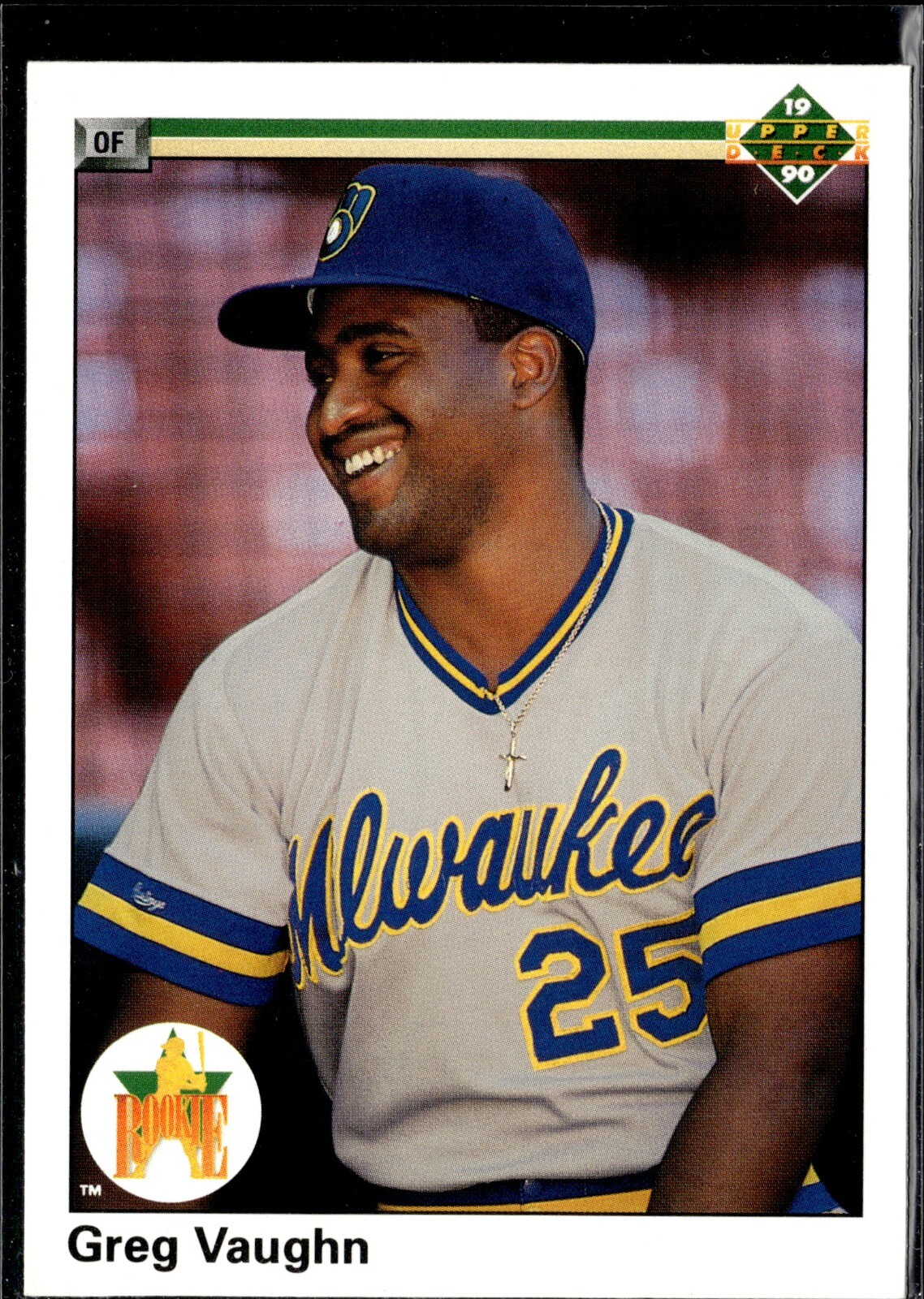 1990 Upper Deck Rookie #25 GREG VAUGHN Milwaukee Brewers RC D1