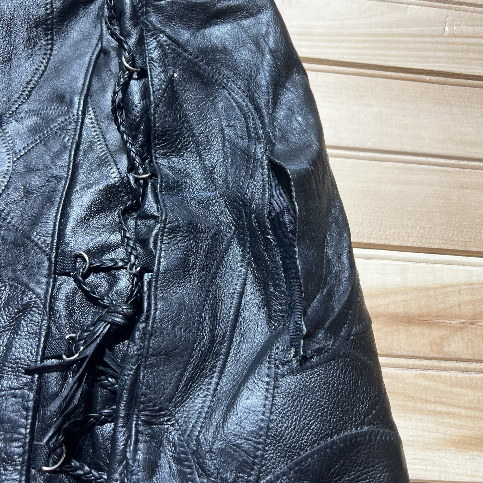 Diamond Plate Buffalo Leather Patchwork Motorcycl… - image 8