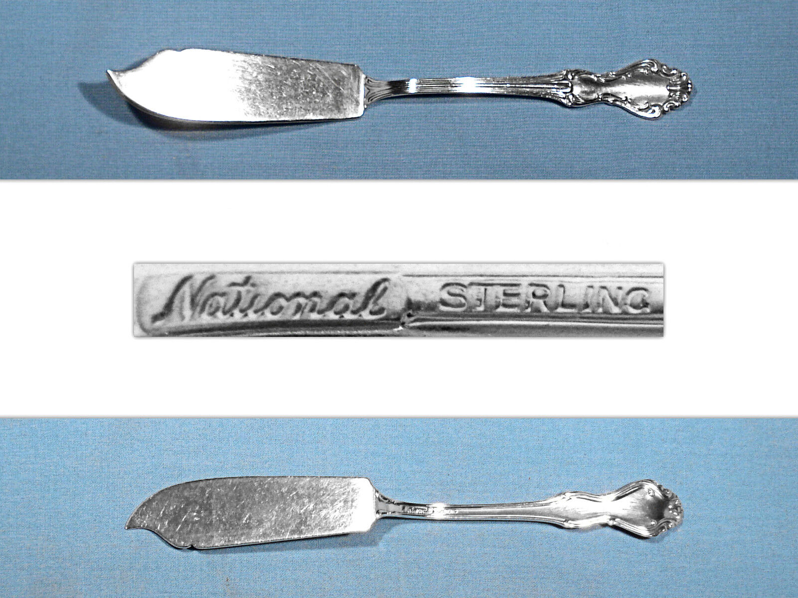 NATIONAL STERLING FLAT HANDLE MASTER BUTTER KNIFE ~ PRINCESS ELIZABETH ~ NO MONO