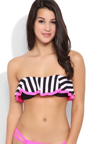 Swimwear Suit Bikini Top Bandeau Removable Straps Pink Back White Striped Sexy
