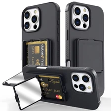 For iPhone 16/16e/16 Plus/16 Pro/16 Pro Max Mirror Wallet Case with Card Pocket