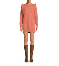 Dreamers by Debut 1X Ruffled Above the Knee Cozy Sweater Dress