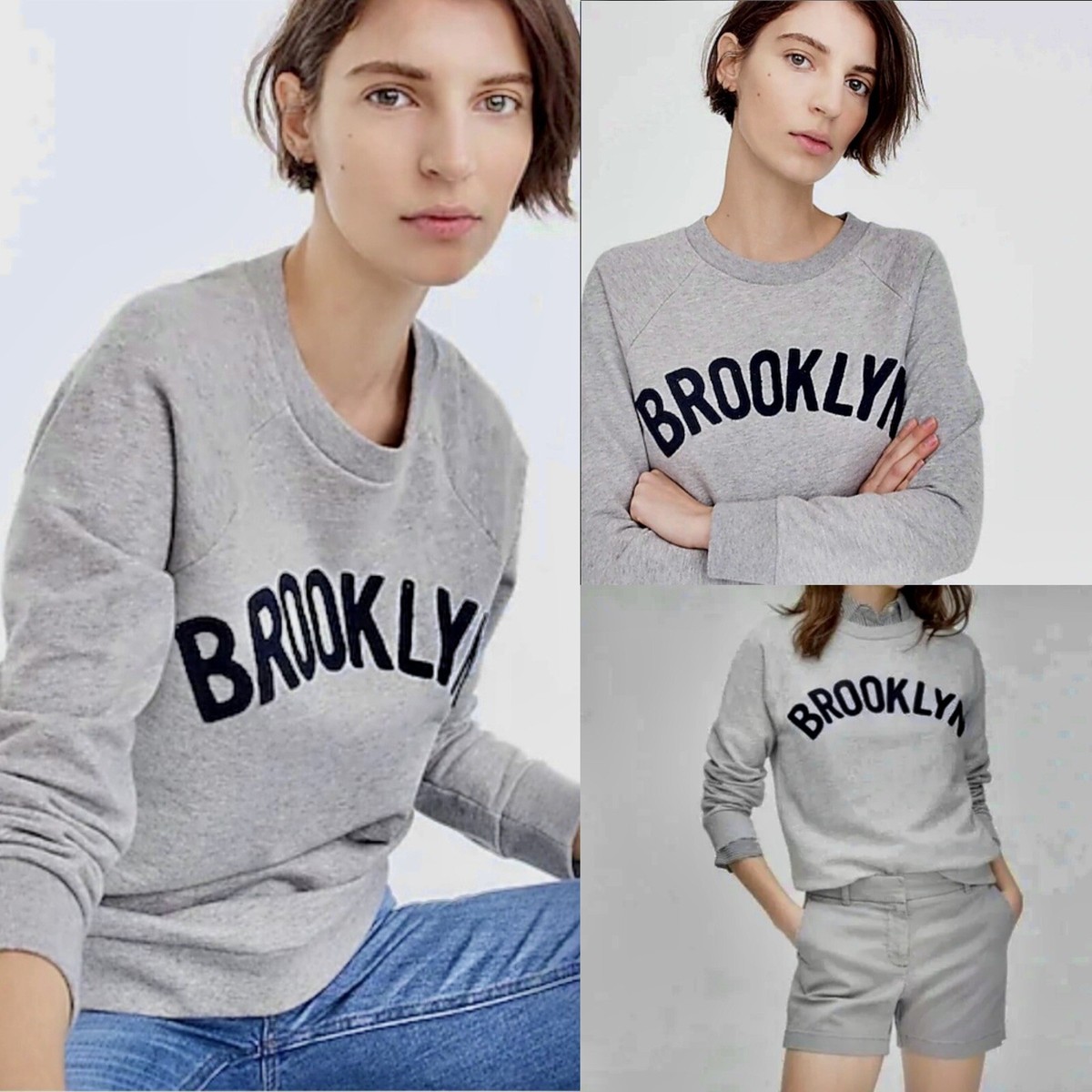 J Crew Heather Gray Brooklyn Appliqué LS Crewneck Sweatshirt J Crew Heather Gray Brooklyn Appliqué LS Crewneck Sweatshirt