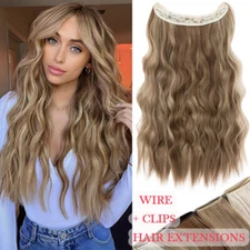 Clip Wire In Hair Extensions Elastic Secret Miracle Ring 100% Real Thick Wavy US