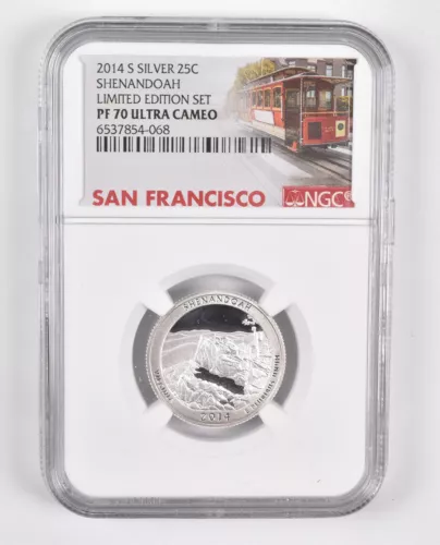 2014-S Silver PF70 UCam Shenandoah Quarter NGC Limited Edition SF Label