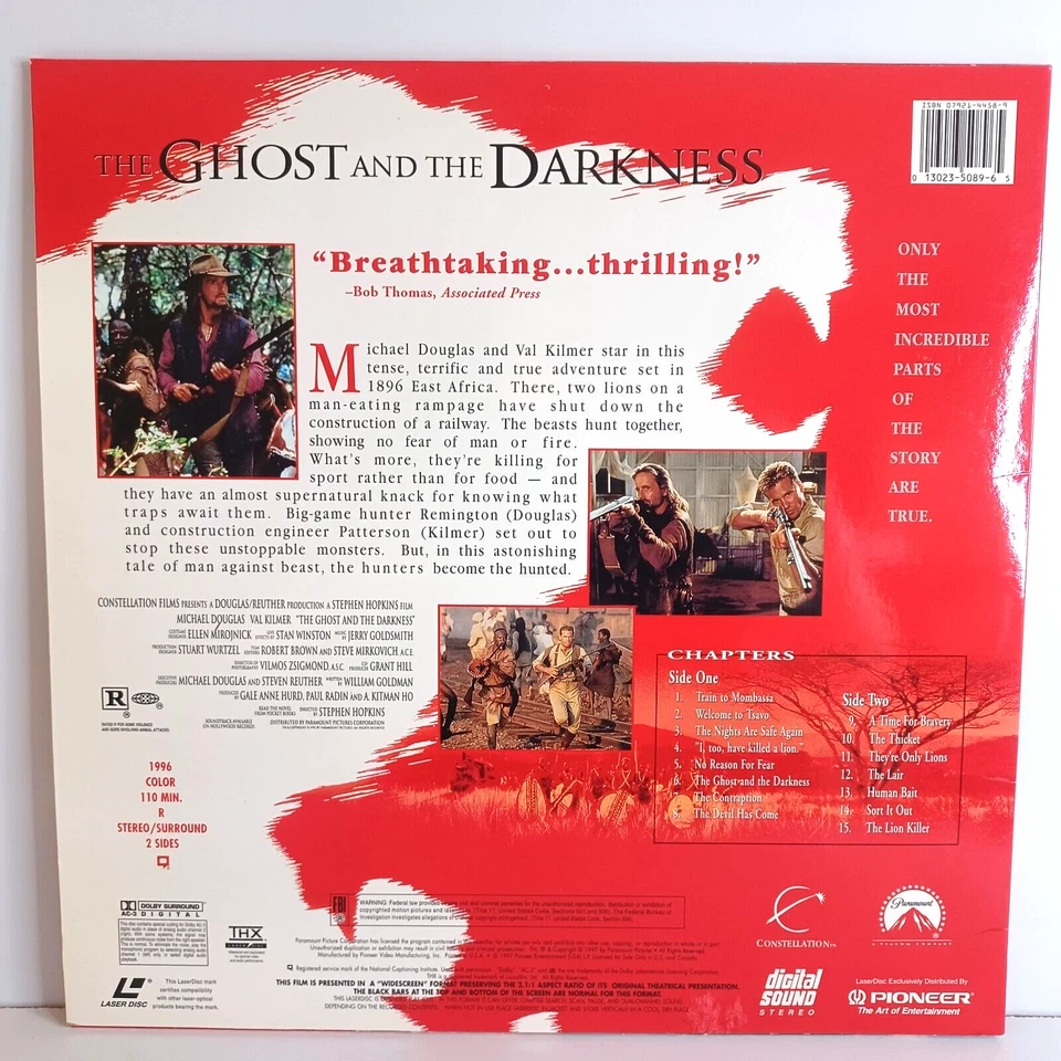 The Ghost And Darkness Laserdisc Michael Douglas Val Kilmer 1997 CLV WS EP Foto 2 de 3