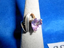 Vintage 925 Sterling Silver Amethyst Cut Pear Shape Ribbon Set Ring Sz 8 JS526