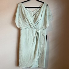 JJs House Dress Sage Size 14 V-Neck Knee-Length Chiffon Mother of Bride Wedding