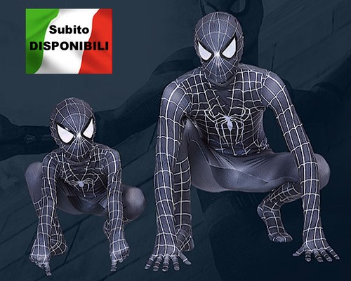 Spiderman Nero Costume Carnevale Simil Simbionte Bimbo Uomo Cosplay SPM011  | eBay