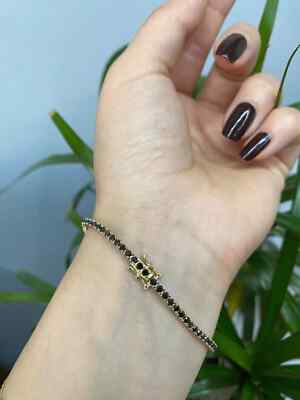 5Ct Round Lab Created Black Diamond Women Tennis Bracelet 14K Yellow Gold Plated