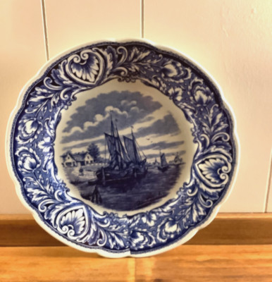 Vintage Delfts Royal Sphinx Petrus Regout Maastrict Ship Blue/White Wall Plate