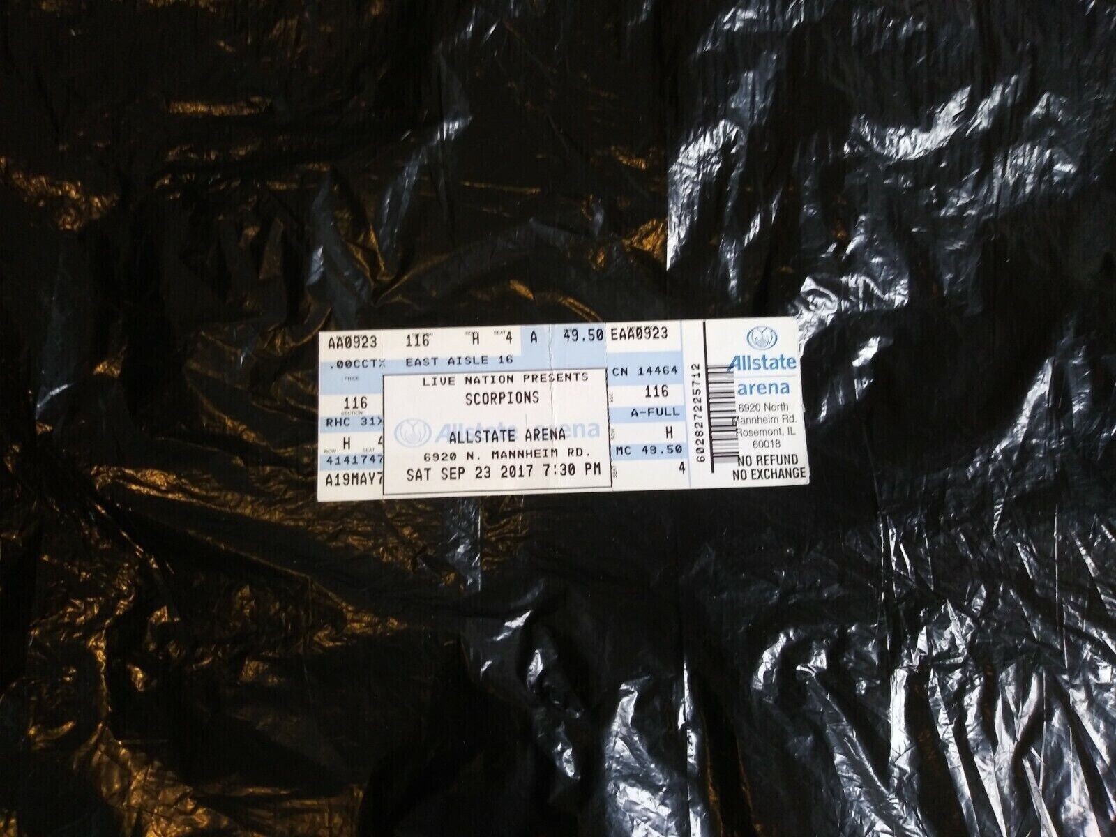 The SCORPIONS Megadeth Allstate Arena Rosemont IL 9/23/17 2017 Concert Ticket
