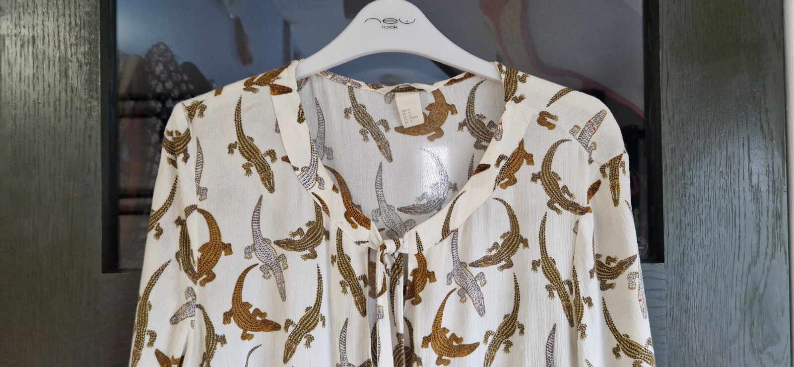 H&M Ladies Cream & Browns Crocodile Print Cheesecloth Summer Top Size