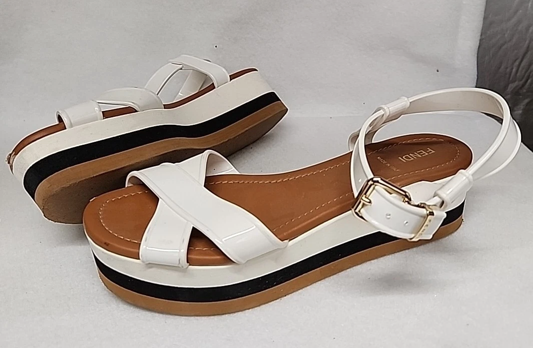 Womens Fendi White PVC Flat Platform Sandal European Size 41 US