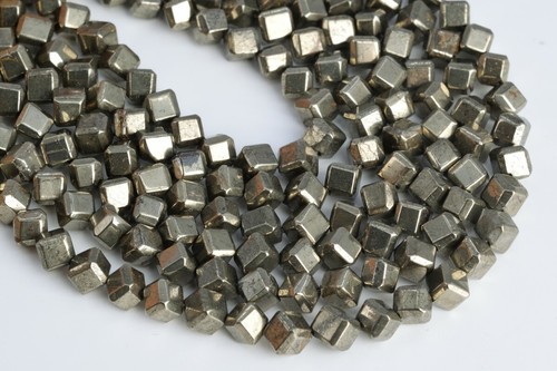 6MM Copper Pyrite Cube Diagonal Drilled Grade AAA Natural Gemstone Loose Beads - Picture 2 of 4