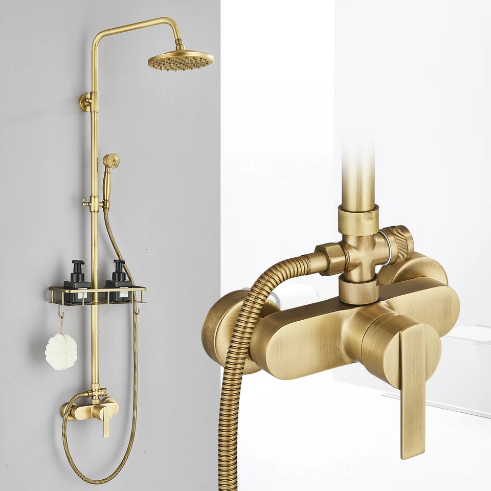 Antik Messing Duscharmatur Duschsystem Duschset Retro 8" Regendusche Duschkopf - Bild 2 von 4