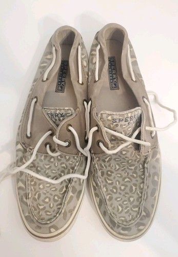 Sperry Top Sider Gray W/Leopard Print Size 9 Women's Boat Shoes VGUC - Picture 3 of 9