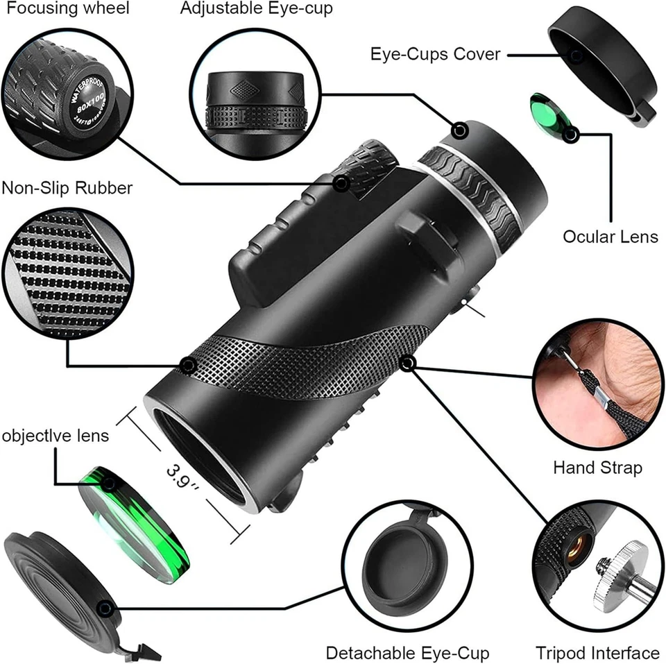 Versatile 80x100 Monocular Telescope: Ideal for Stargazing and Wildlife Watching - Image 4 of 4