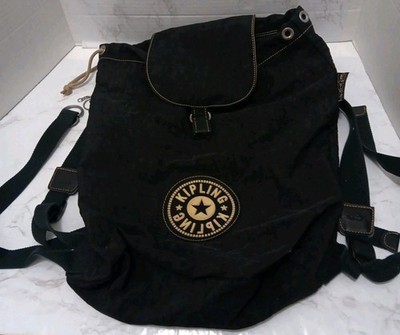 Vintage Kipling Drawstring Rucksack Black Backpack | eBay display picture 3