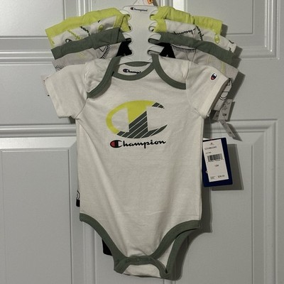 NEW!! Champion Baby Infant 5 Piece Bodysuits Set Size 12M Green White Printed
