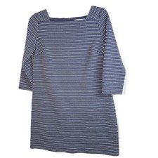 LOFT Stripe Knit Knee Length Dress MEDIUM zip Blue White Stripe