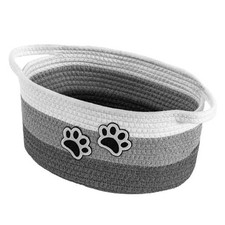 Small Woven Cotton Rope Nursery Organizer Bins, Dog Toy Basket Bins White-Grey