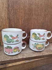 4 Vintage Vegetable Soup Mug Ceramic Soup Bowl with Handle,Serving Cup,Farmhouse