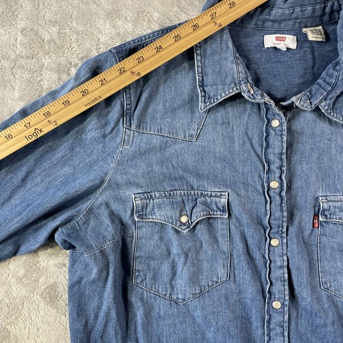 Levis Denim Shirt Girls 1X Blue Pearl Snap Western Long Sleeve Cowboy - Picture 6 of 9
