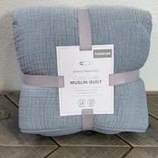 POTTERY BARN KIDS CUDDLE ME MUSLIN BABY/TODDLER QUILT, 36 X 50"  BLUE