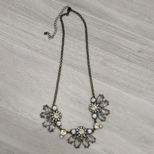 Vintage Style Statement Choker Necklace Clear Champagne Rhinestone Floral 9"