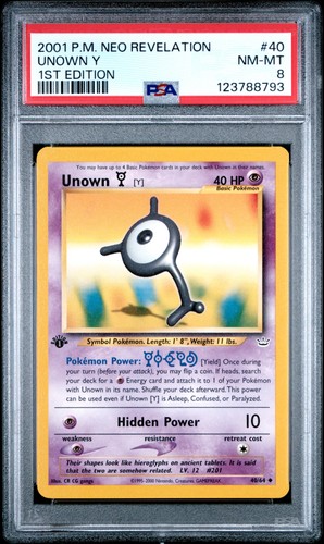 Unown [Y] (1st Edition) graded PSA 8 for sale on eBay